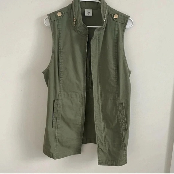 Cabi Green Utility Vest Women's S/M Sleeveless Zip Button Layered Jacket Travel - Picture 3 of 6